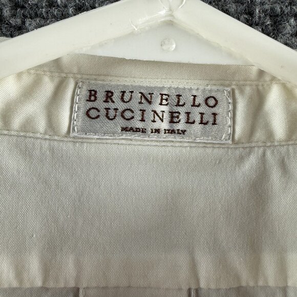 Brunello Cucinelli Women White Long Sleeve Button Up Shirt Large Cotton Blend - Picture 12 of 16